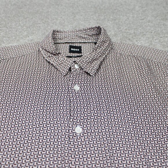 BOSS Hugo Boss Roger Shirt Men XL Pink/Black/White Geometric Slim Fit Lyocel L/S - Picture 5 of 15